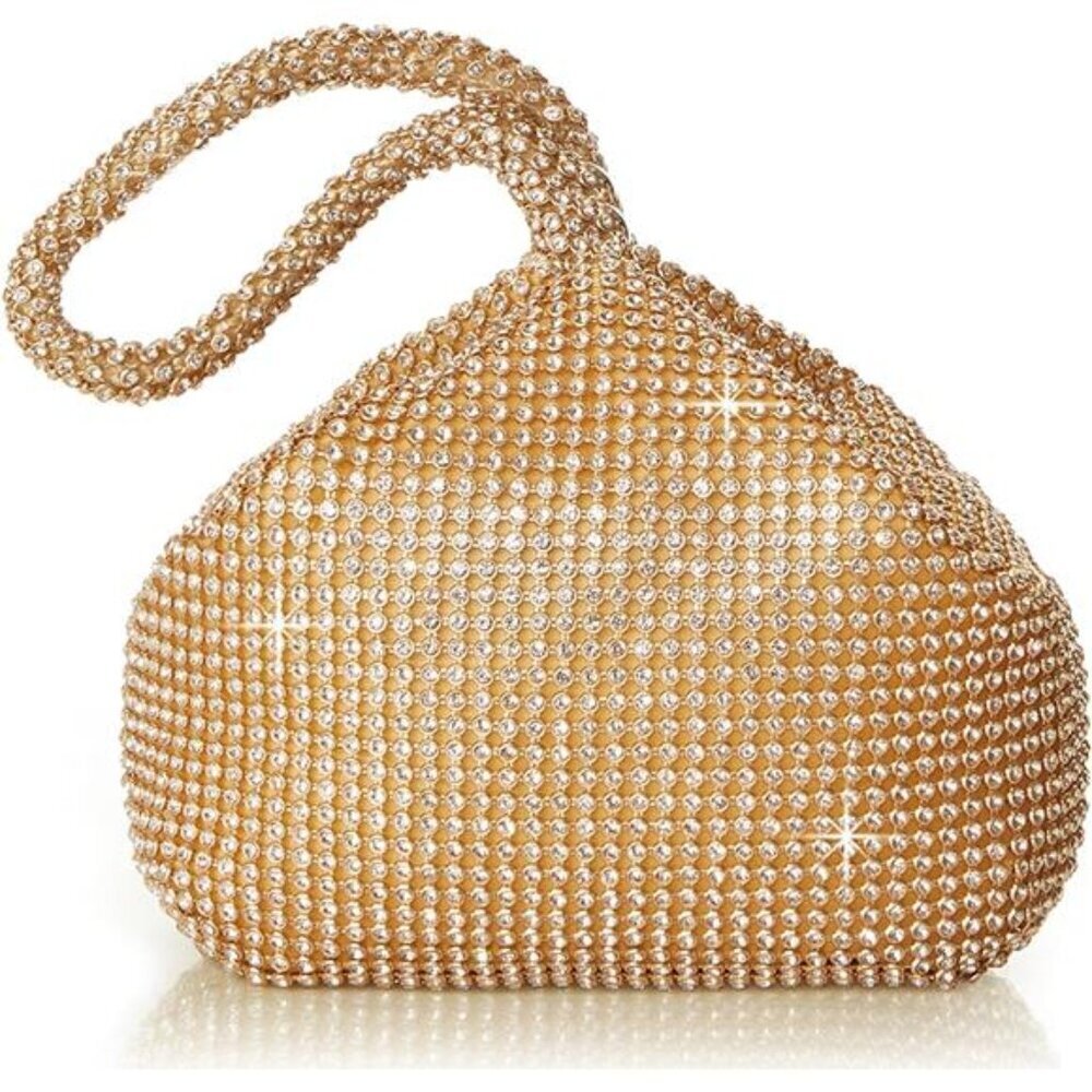 Gold Rhinestone Triangle Clutch Sparkly Glitter Bag Crystal Handheld Purse